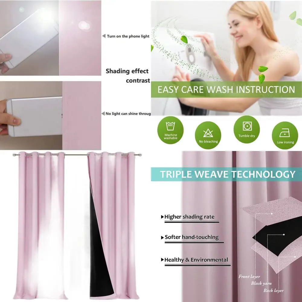 

Толстые плотные шторы для комнаты девочки, лавандово-розовый, 2 шт., 52x95, защита конфиденциальности и света
