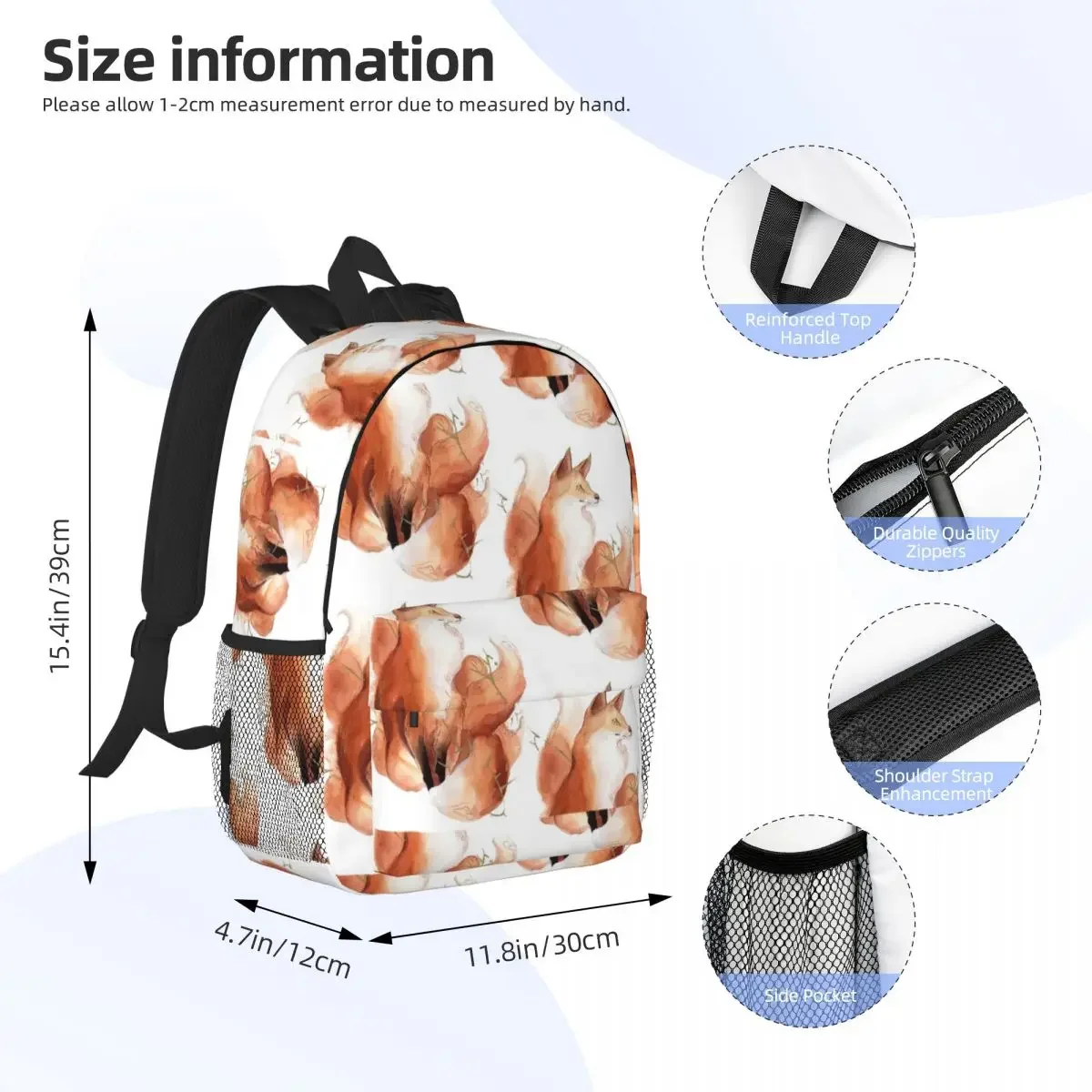 Watercolor Kitsune Backpacks Boys Girls Bookbag Cartoon Children School Bags Laptop Rucksack Shoulder Bag Large Capacity