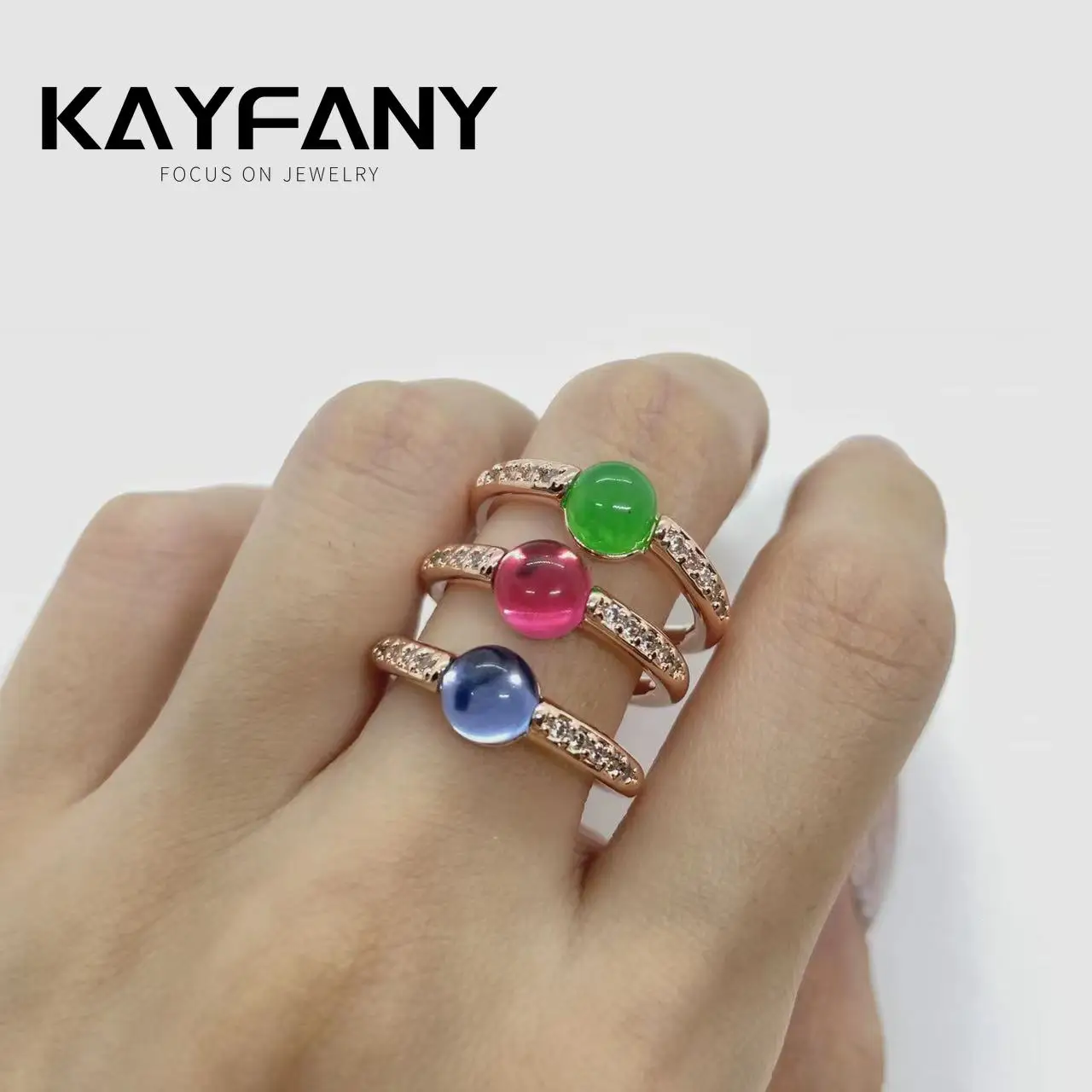 New Classic Small Round Ring with Zircon Gold Plated Pink Purple Crystal  Delicate Petite Candy Color  Stacked