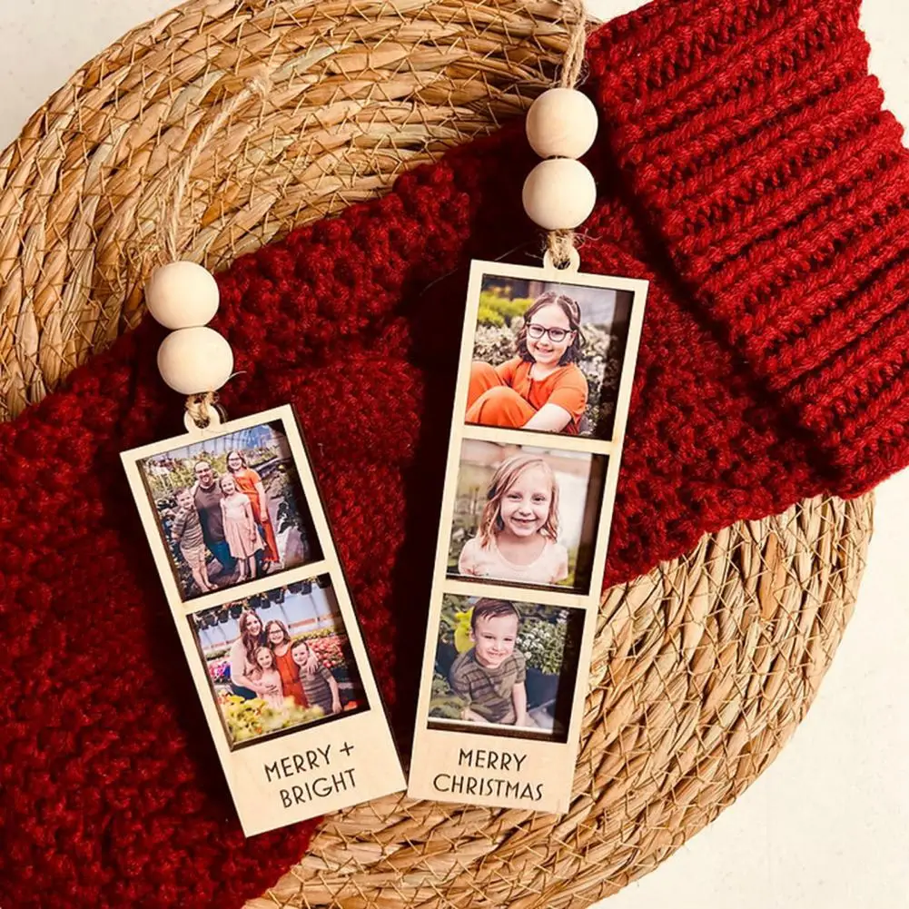 Christmas Photo Frame Ornaments Wooden Personalized Picture Family Photo Ornament Christmas Tree Hanging Ornaments Decoration