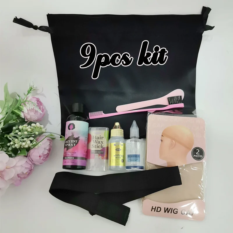 Great Complete Kit To Install Wig - 9pcs Lace Tint Spray Lace Wig Glue Remover Hair Wax Stick Wig Band Hd Cap Beginner Friendly
