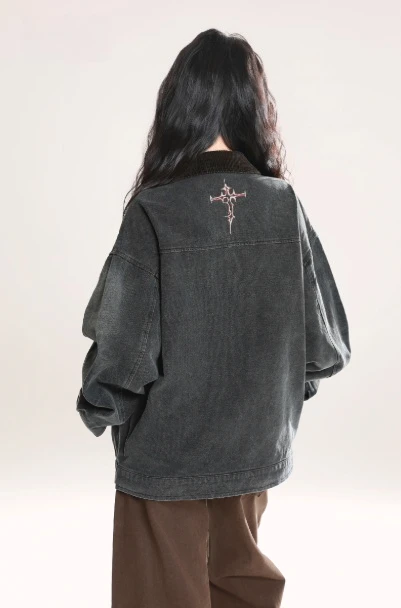 2025 primavera e outono nova venda quente americano rua punk feminino carta graffiti solto casual azul denim jaqueta