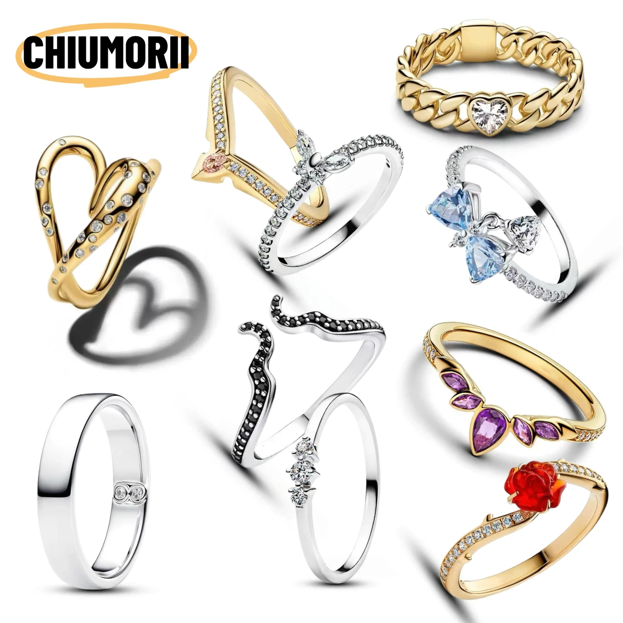 Schmetterlings-Schleifenring, herzförmiger Rosen-Zirkon-Ring, S925 Sterling Silber, Damenring, Hochzeitsschmuck, Geschenke – Detail 1