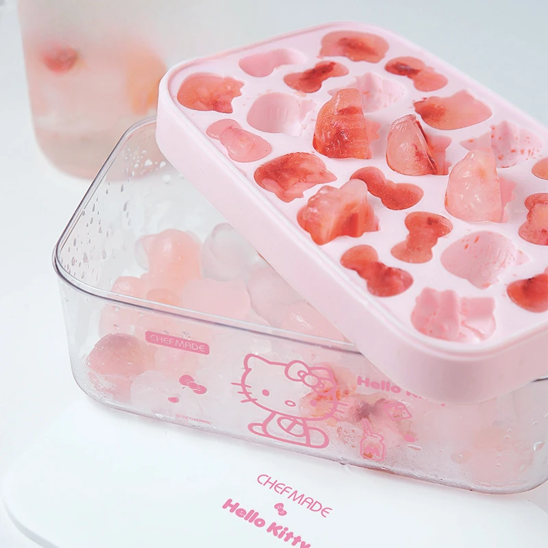 Sanrio Hello Kitty Ice Cubes Mold Food Grade Silica Gel Press Ice Tray Household Refrigerator Ice Making Storage Box Friend Gift