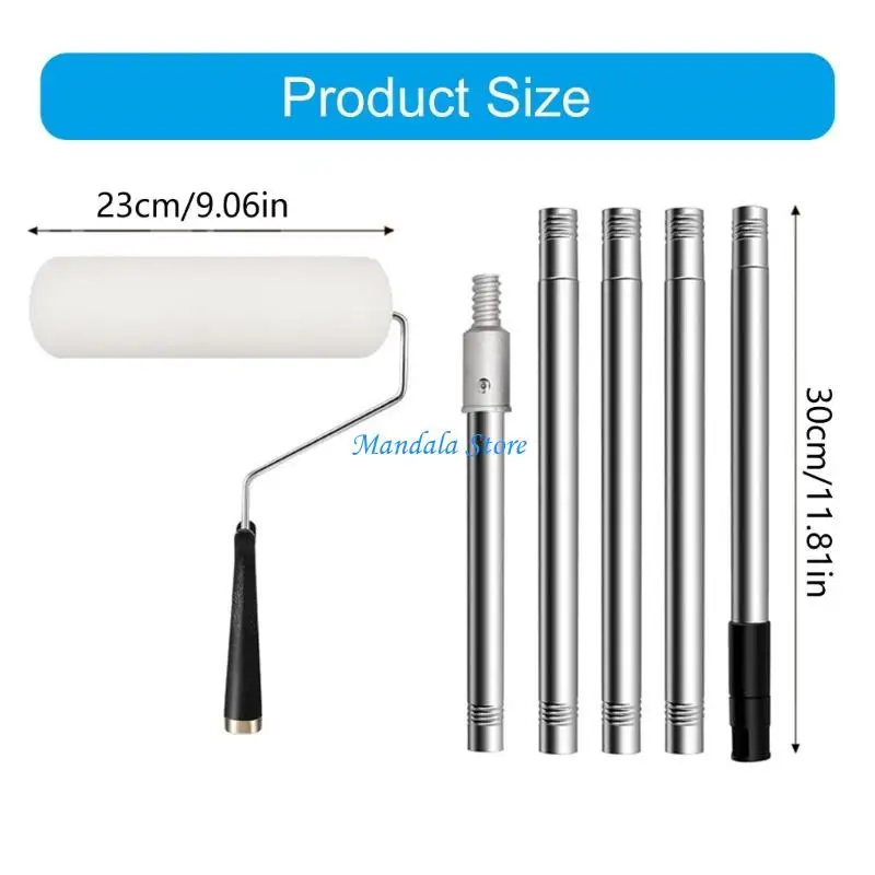 U2JC رولة دهانات تمديد أقطاب مع 3 رؤوس فرشاة الفولاذ المقاوم للصدأ أقطاب تلسكوبية طلاء جدران فرشاة للجدار والسقف