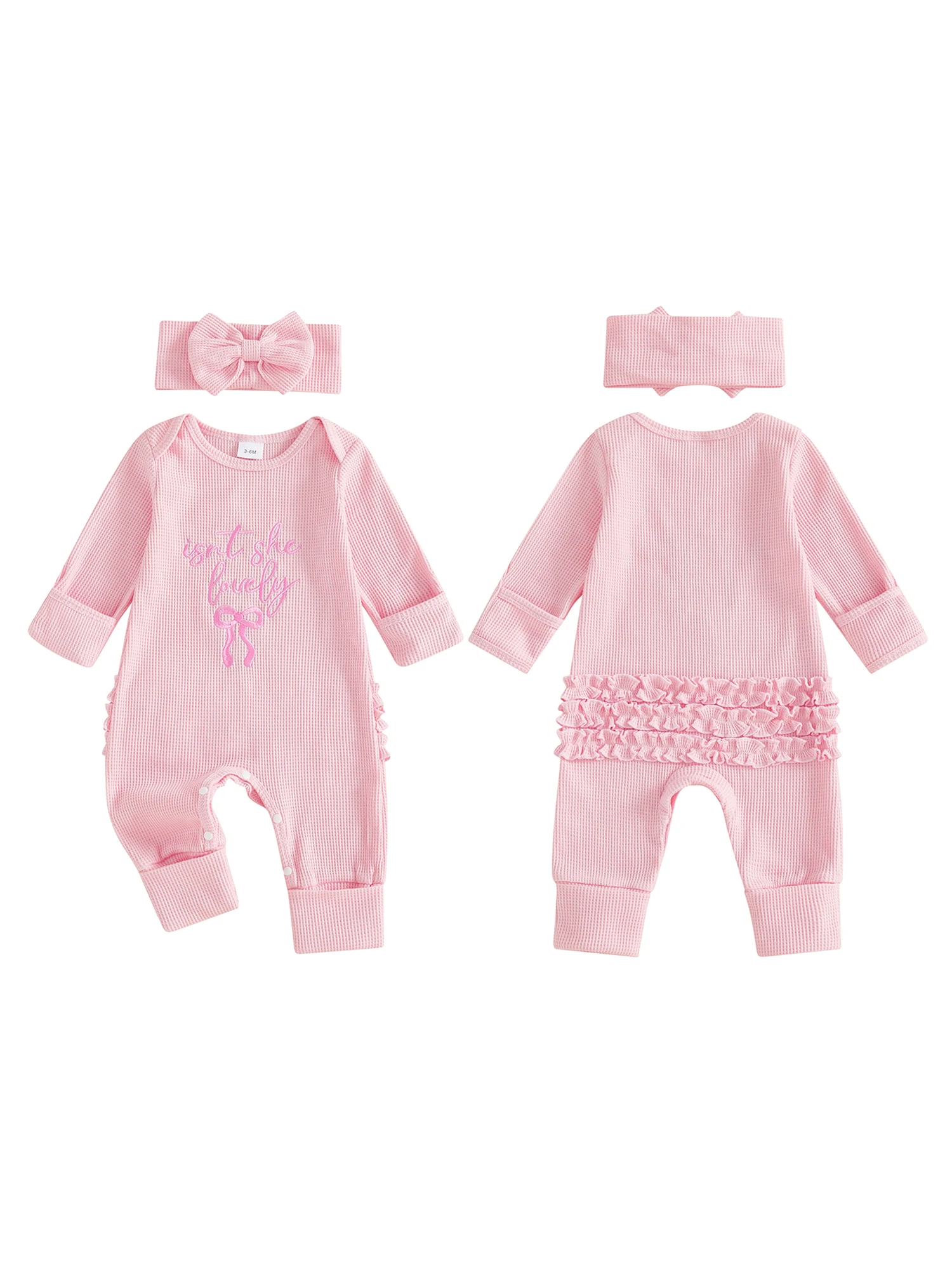 طقم رومبير رائع للفتيات الصغيرات مكون من قطعتين أنيق بأكمام طويلة ورقبة دائرية وطبعة زهور مع فيونكة عصابة رأس متطابقة #2