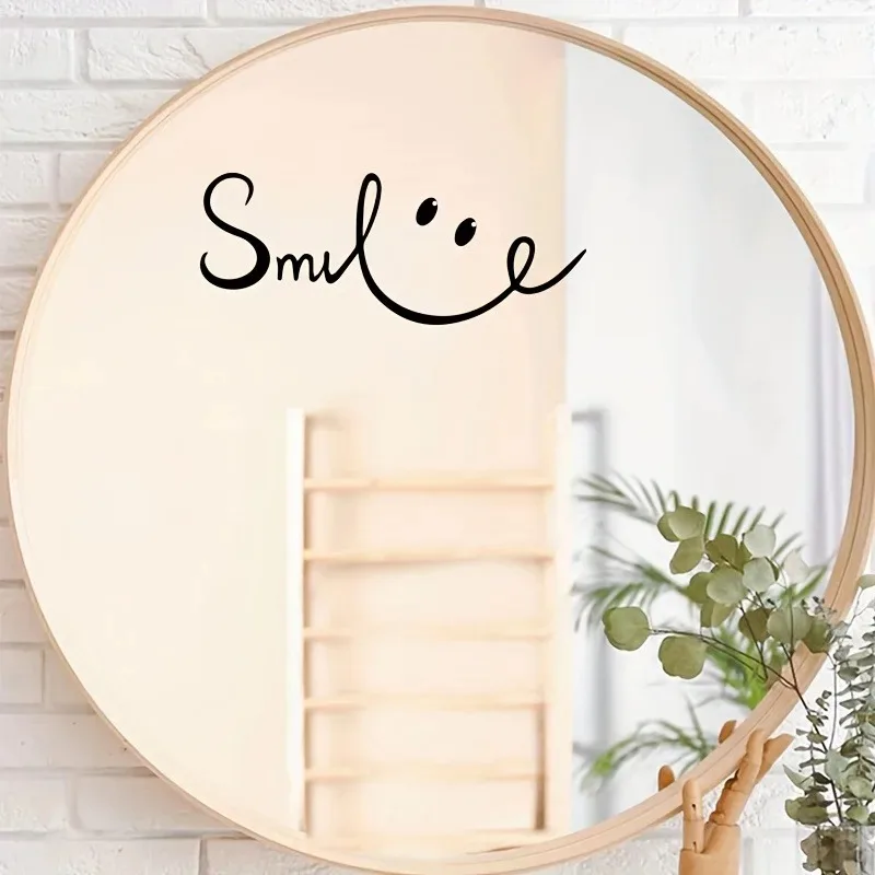 Smile Lettering Smile Face Mirror Sticker Removable Decal Bathroom Mirror Glass Home Wall Decor