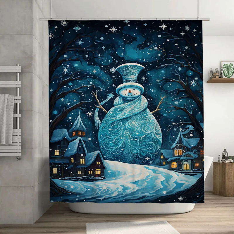 

Tuniu Enchanting Winter Village Shower Curtain Cozy Christmas Forest Backdrop Magical Snowscape Decor Festive Holiday Bathroom A