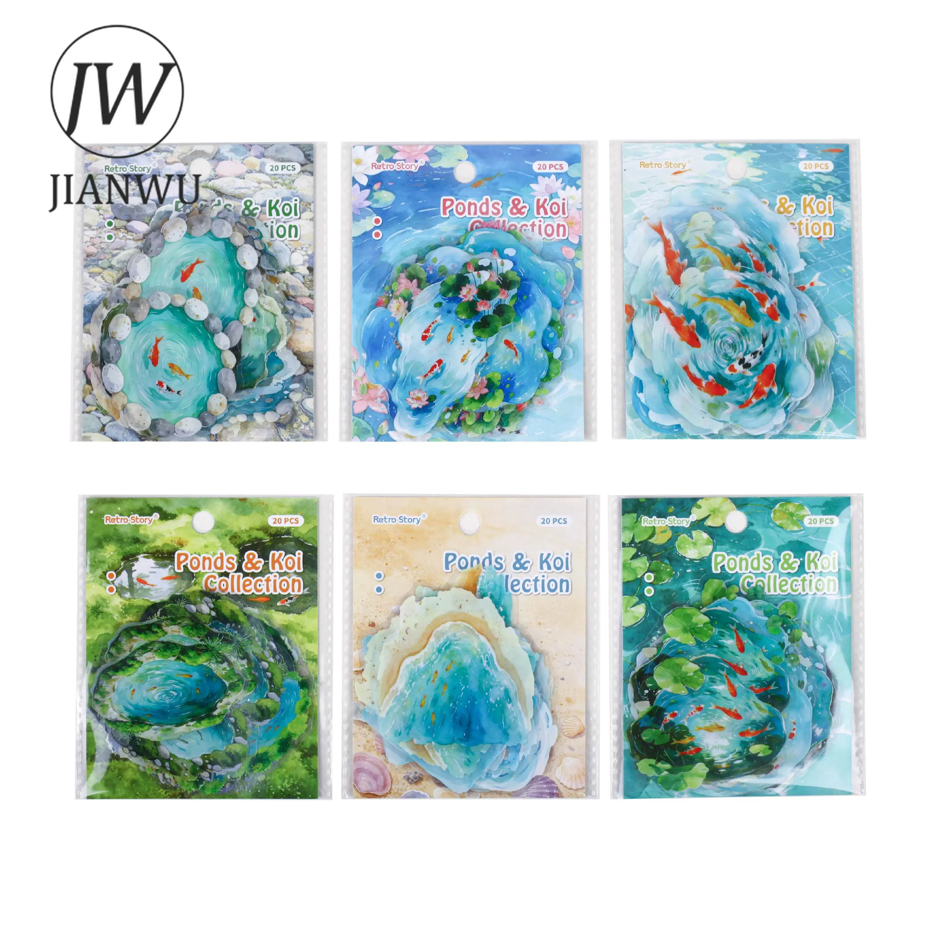 JIANWU Vintage Pond Fish Landscape Material Collage Scrapbooking PET Sticker Creative DIY Journal Stationery - view 6
