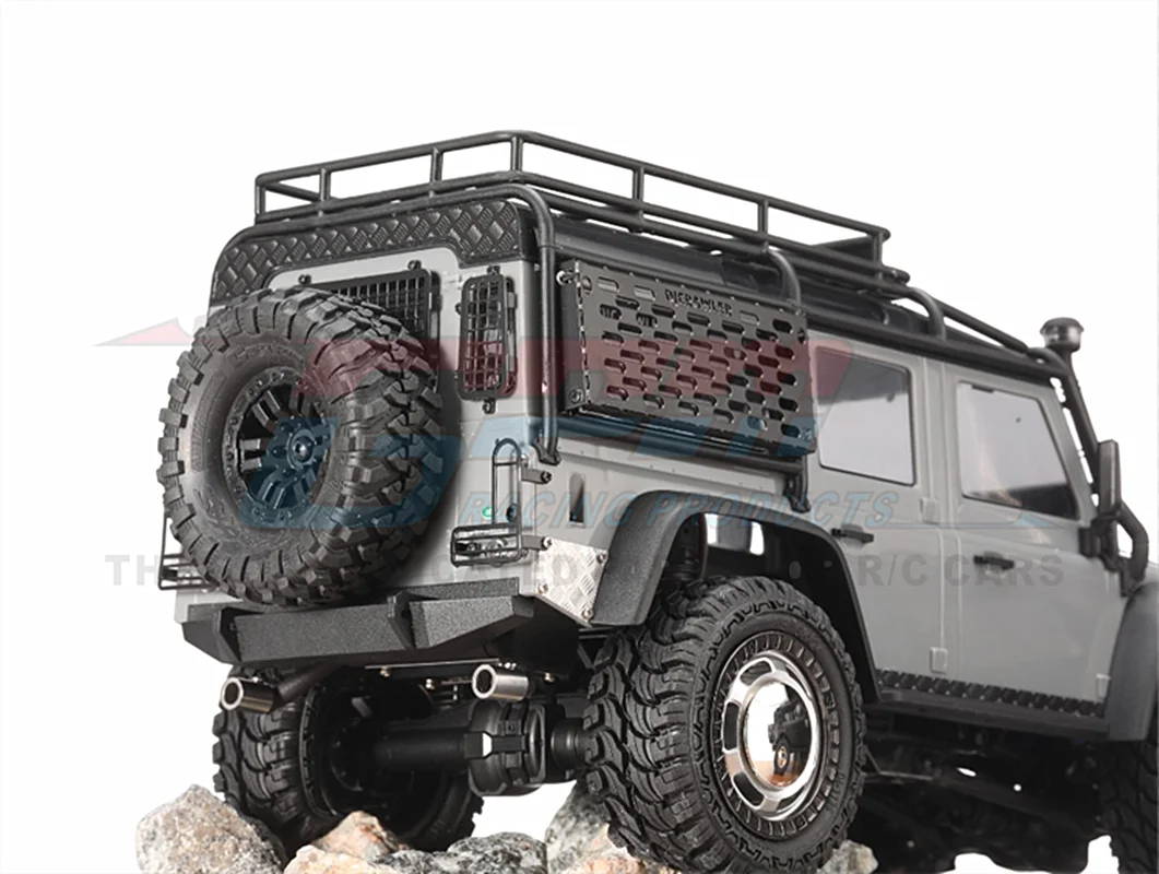 GPM Simulazione Metallo Serbatoio Carburante + Tubo Di Scarico Per TRAXXAS 1/18 4WD TRX4M Ford Land Rover RC Parti di Automobili