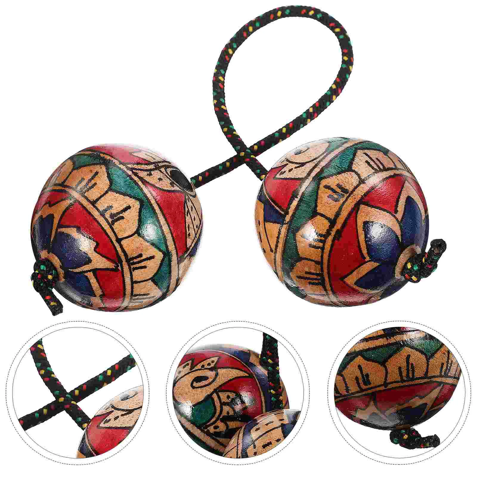 Hand Drawn Maracas Rhythm Hand-painted Ball The Same For Band Musical Instruments One-handed Rhythmic Wood Child Toy