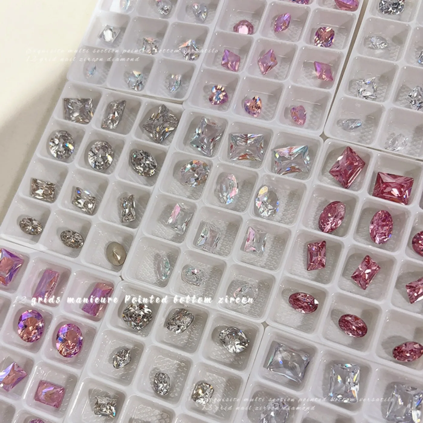 YYM 12PCS Grids Luxury Nail Zircon Charms Pointed Back Heart Square Ellipse Round Rhinestones DIY Manicure Decor Accessories image 4