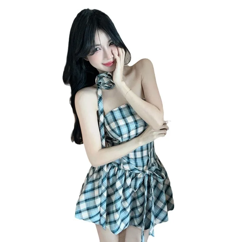 Süßer, würziger, floraler, karierter Wickelrock mit Gürtel, schlankmachende Taille, Dr für Bars und Nachtclubs, Cleanfit Midwaist A-Linien-Rock, Einzelstück