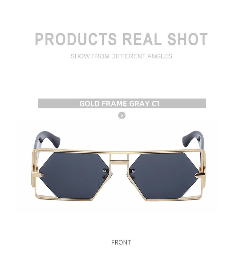 Steampunk Rechteckige Sonnenbrille für Damen und Herren 2026 Luxuriöser Hohler Metallrahmen Sonnenbrillen Vintage Punk Sechseckige Brillen UV400 Schutz – Detail 10