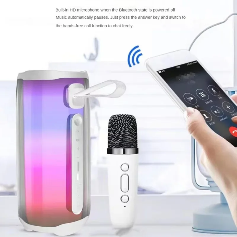 Family K Song Bluetooth Speaker with MIC Outdoor Sound Column Waterproof Subwoofer Atmosphere Lamp Boombox Portable Sound Box