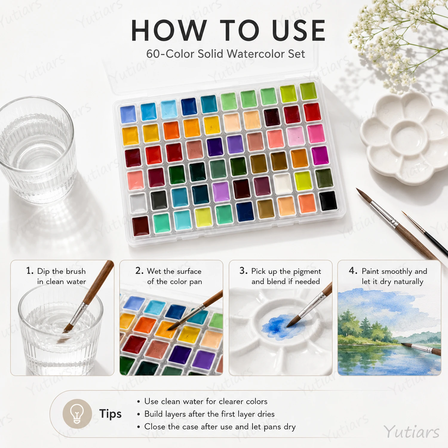 60 Color Solid Watercolor Pain - Art Craft Journals review and price
