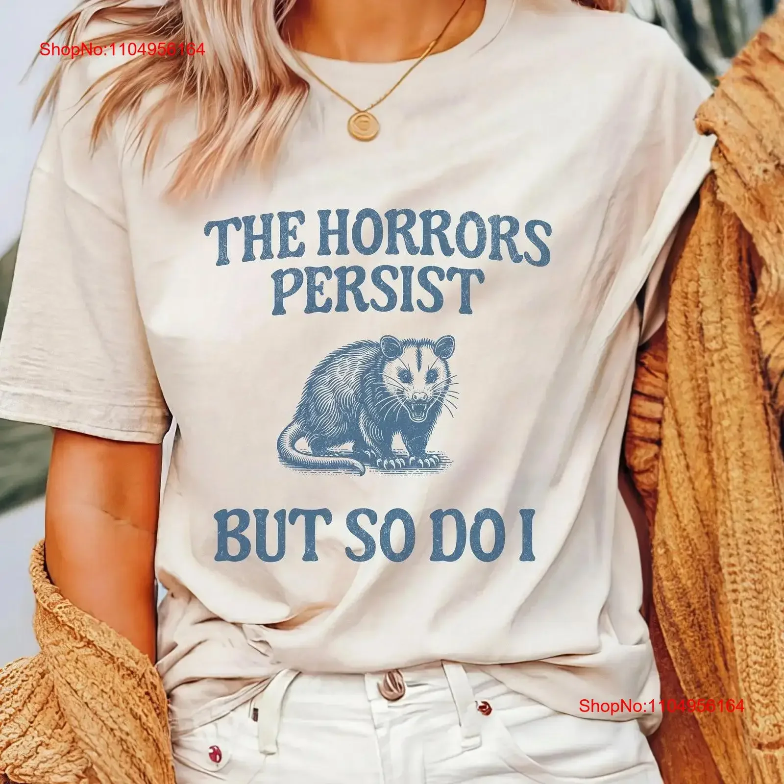 

Футболка в стиле ретро The Horrors Persist, забавная опоссум, саркастические высказывания, винтажная ностальгия 90-х годов, кляп, опора, винтажная стираная мужская повседневная футболка