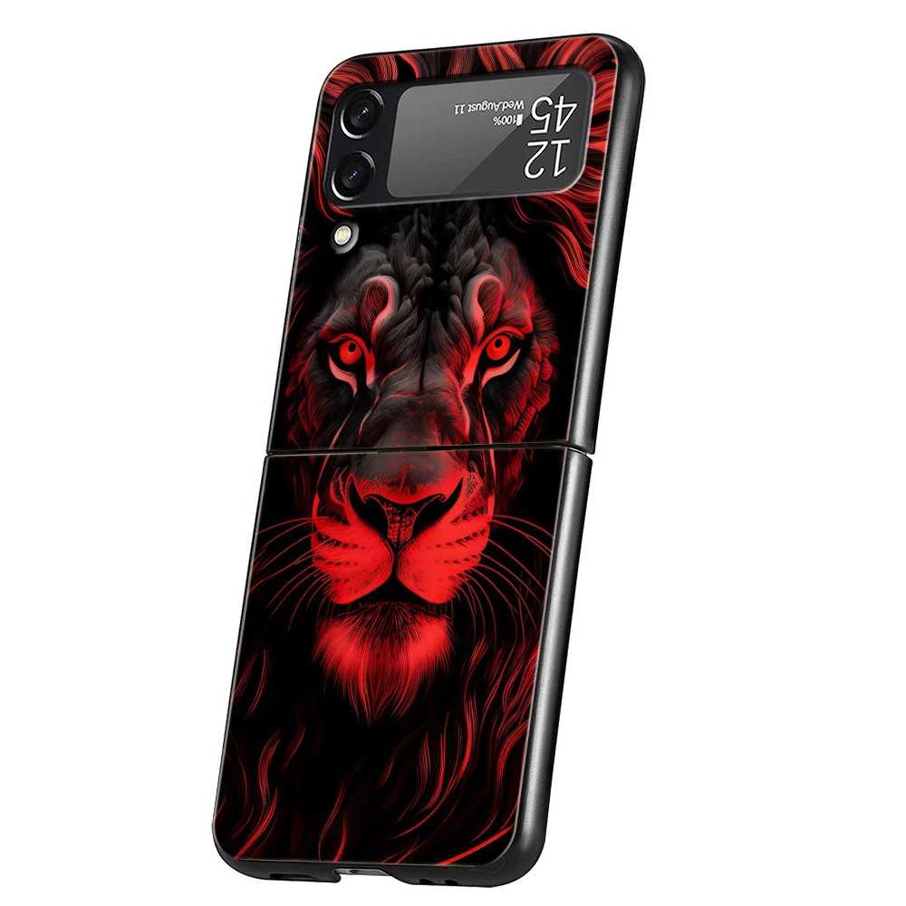 Löwe Muster Harte PC Telefon Fall Für Samsung Galaxy Z Flip 6 5 4 Schwarz Abdeckung Für Galaxy Z Flip 3 faltbare Stoßfest Capas Fundas – Detail 2