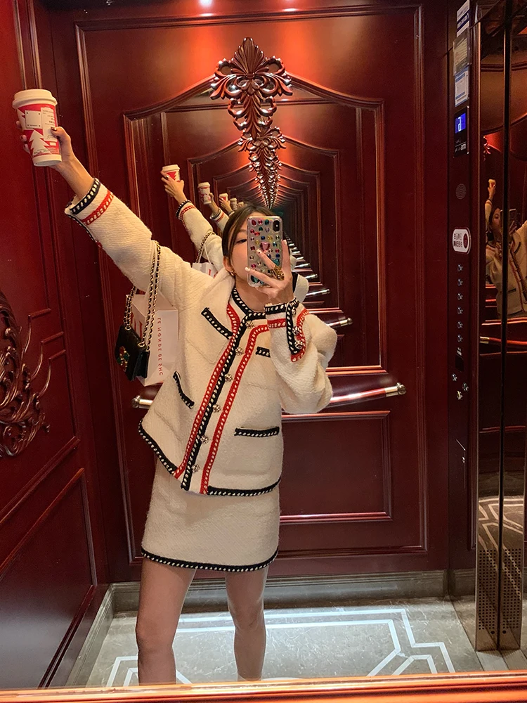 

Korean Drama Inspired Woolen Two-Piece Set Women's Miniature Fragrance Style Complete Outfit Fashionable Spring Collection