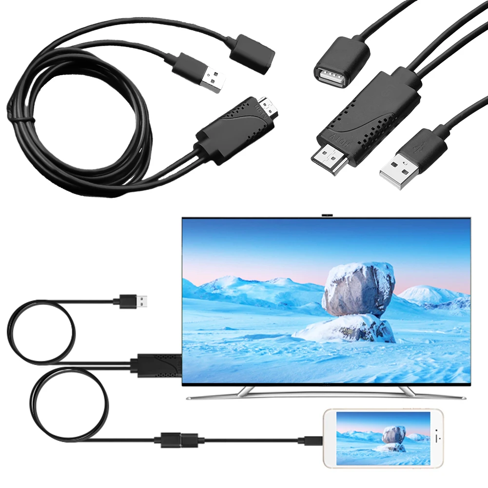 2 in 1 1080P HD USB to HDMI Cable for iPhone and Samsung Galaxy Plug and Play with Charging Capability