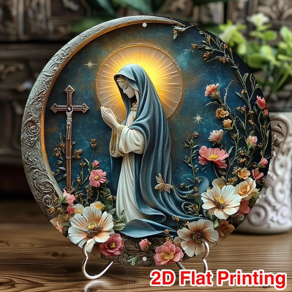 

[2D Flat]Moon Mary Cross, Perfect for Garden Kitchen Home Office Country Wall Decor,Perfect Gift for Spring/ Summer Mother'S Day