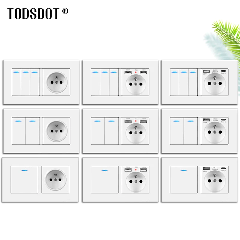 

DIY 146 мм Тип Двухкадровый переключатель питания Комбинированный стандарт ЕС 220 В Белая французская вилка 1 группа 2 банда 3 банда со светодиодной лампой