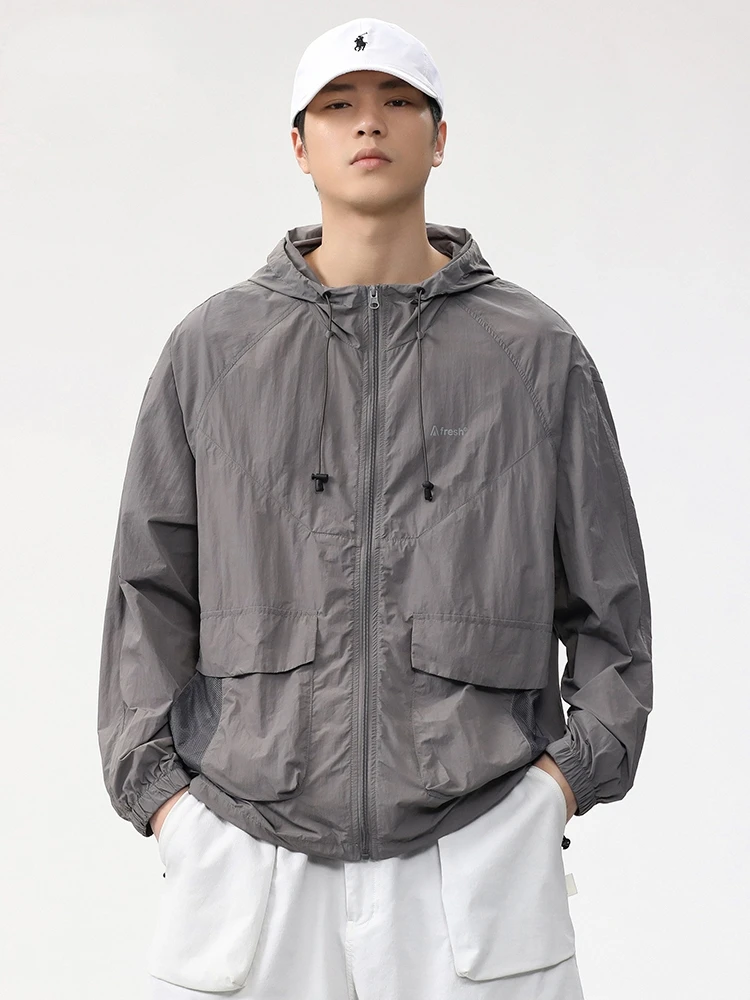 

Летняя тонкая одежда из ледяного шелка с защитой от УФ-излучения для мужчин, уличная, с капюшоном, свободного кроя, больших размеров, дышащая, с длинными рукавами