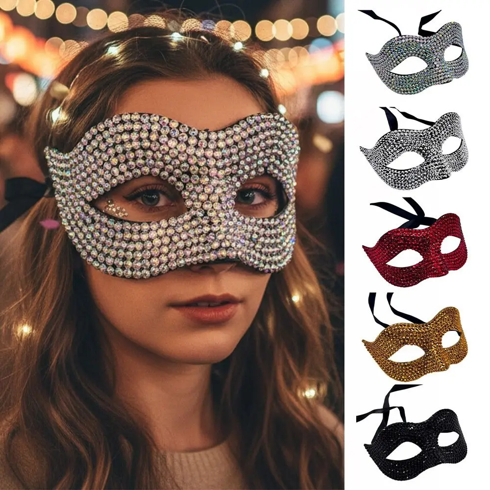 Shiny Acrylic Crystal Half Face Mask Full Jewelry Design Luxury Design Rhinestone Eye Mask Sexy Rhinestone Manual Masquerade