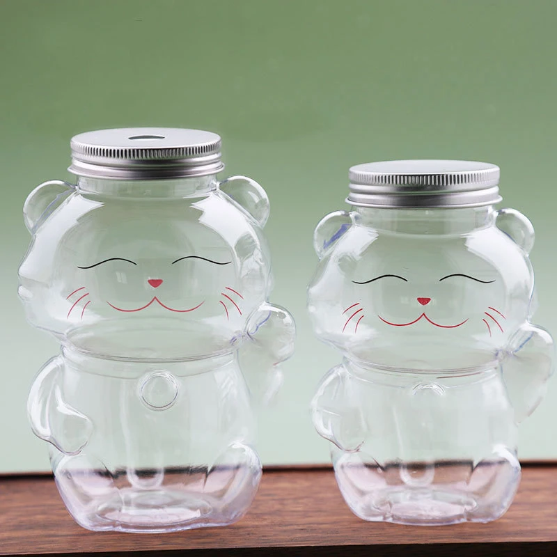 350/500ml Food Grade PET High Transparency Lucky Wealth Cat Milk Tea Coffee Juice High Aesthetic Plastic Empty Bottle