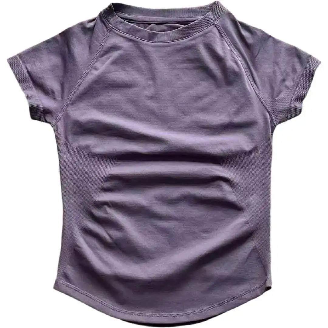 Camiseta Deportiva de Yoga sin Costuras de Manga Corta para Mujer, 1DF-LO 1YNE-GO, Alta Elasticidad, Secado Rápido, para Fitness, Running, Pilates