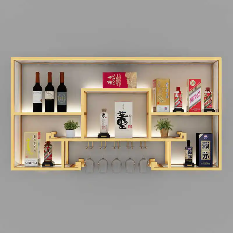 

Rustic Modern Wine Rack Cabinet Display Accesories Creative Iron Rack Shelf Decorative Chinese Style Placards Ouverts Furniture