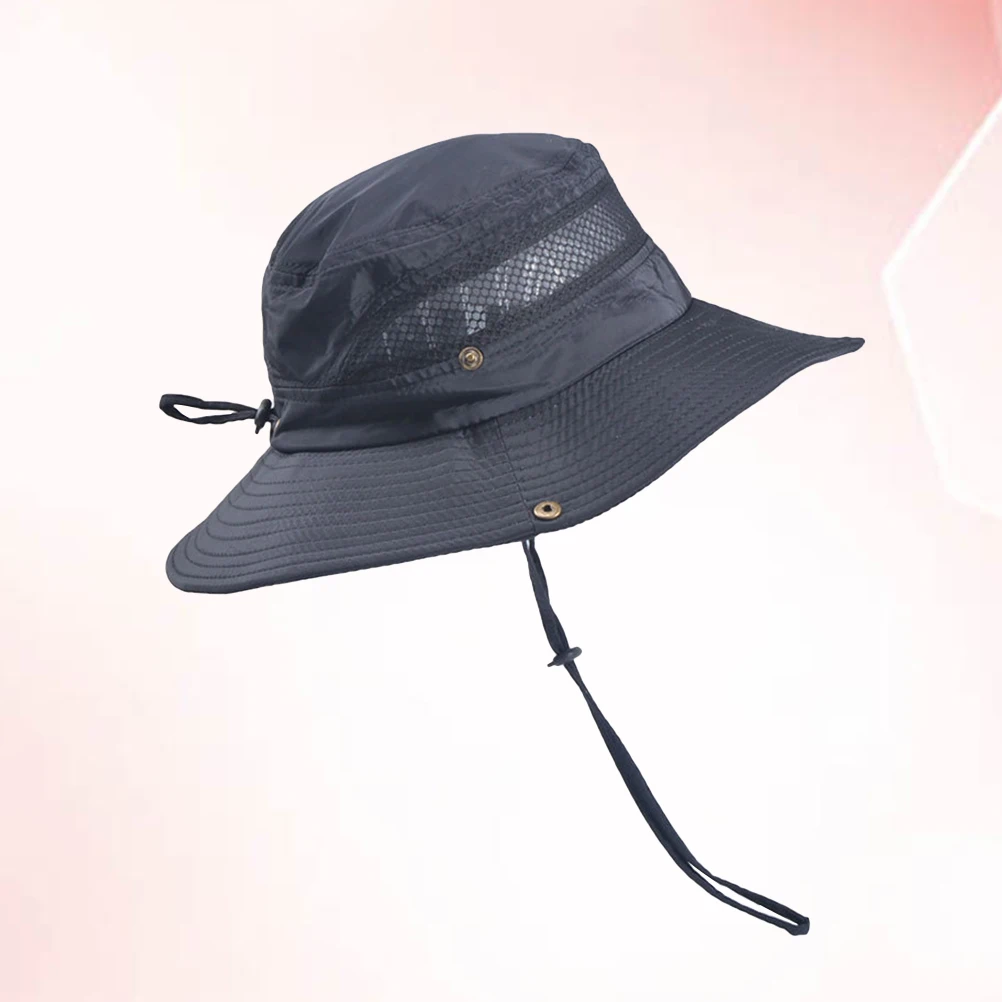 

Beach Mountaineering Hat Fisherman's Black Cap Polyester Sunscreen Hats with Adjustable Cord