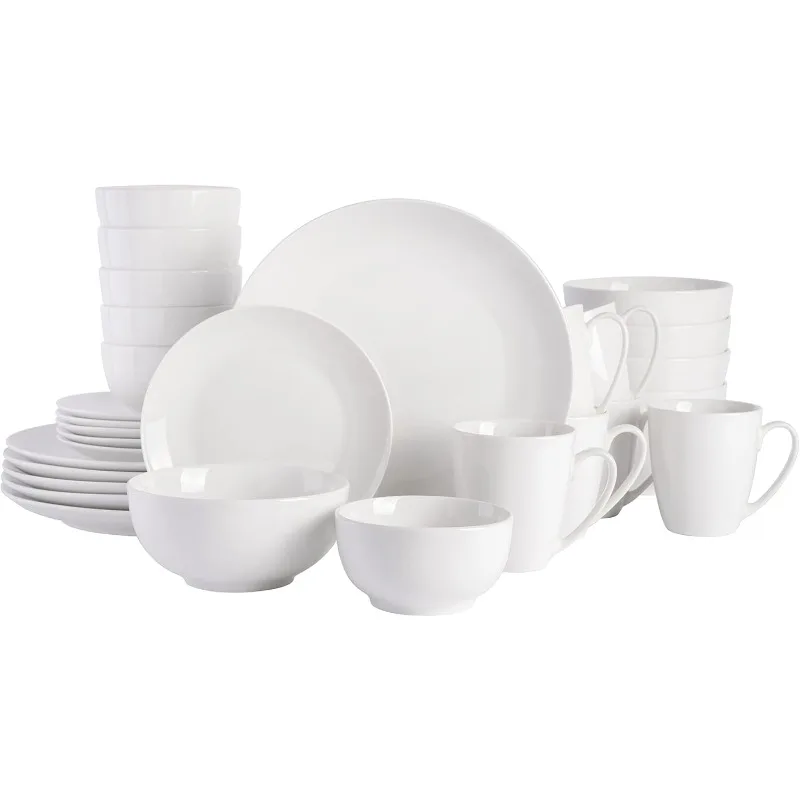 Gibson Home Zen Buffet Porcelain Dinnerware Set, Service for 6 (30pcs), White (Coupe)