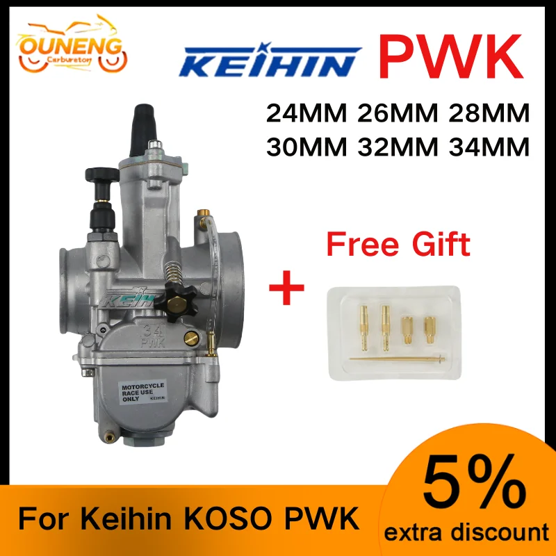For Keihin KOSO PWK 24 26 28 30 32 34mm 2T 4T ATV Quad Go Kart Dirt Bike Scooter 50-250cc Motorcycle Carburetor With Free Jet