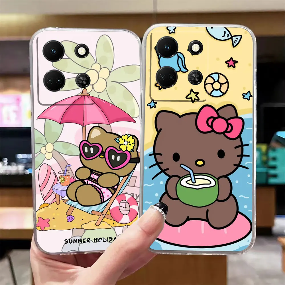 Clear Case For Infinix NOTE 10 11 12 30 30i SMART 5 6 7 ZERO CAMON 19 20 PRO Case Funda Coque Capa Shell Beach Black Hello Kitty