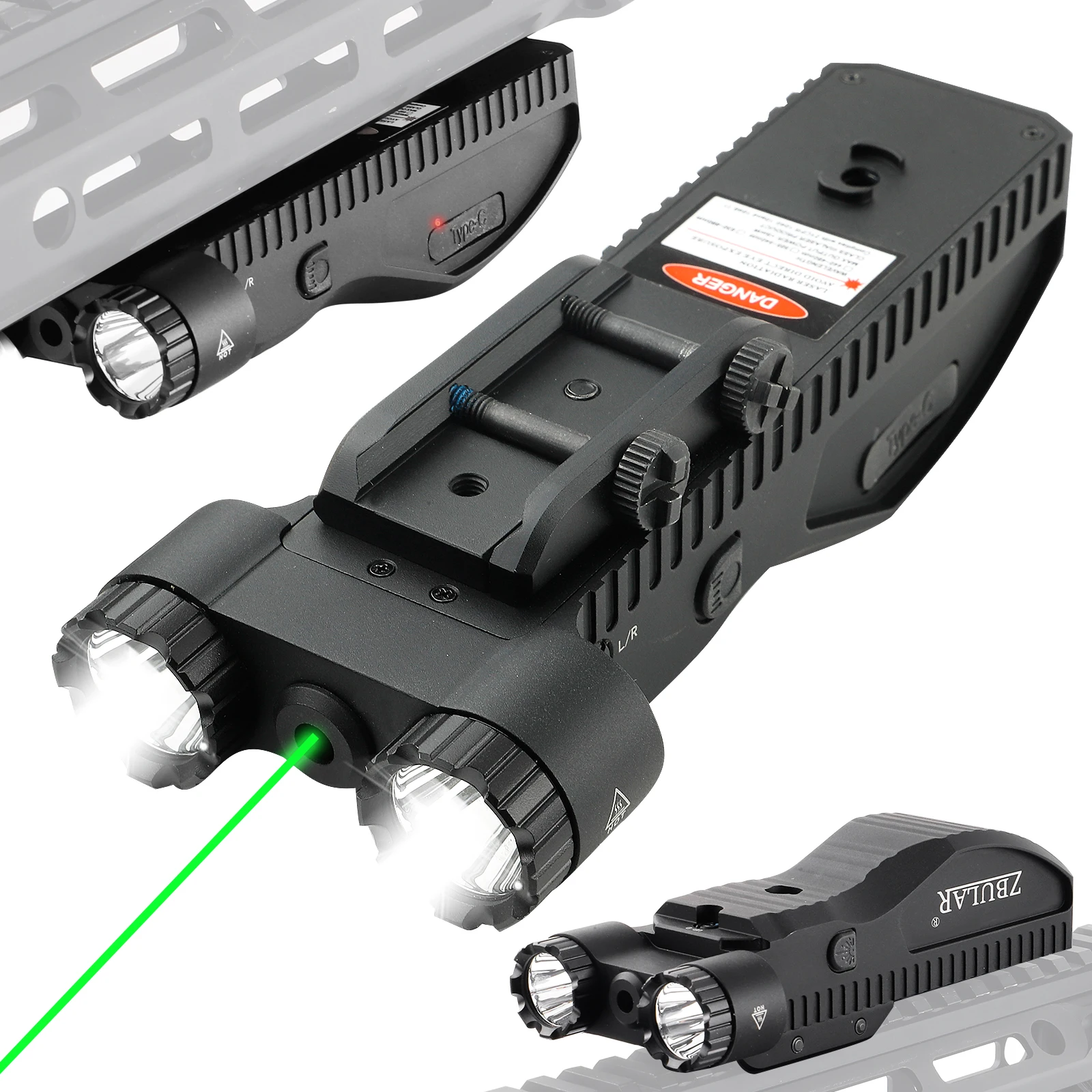 

2200 Lumen Tactical Flashlight with Green Laser Beam Combo, Low Profile Design Rechargeable Weapon Light Picatinny Rail mlock Mo