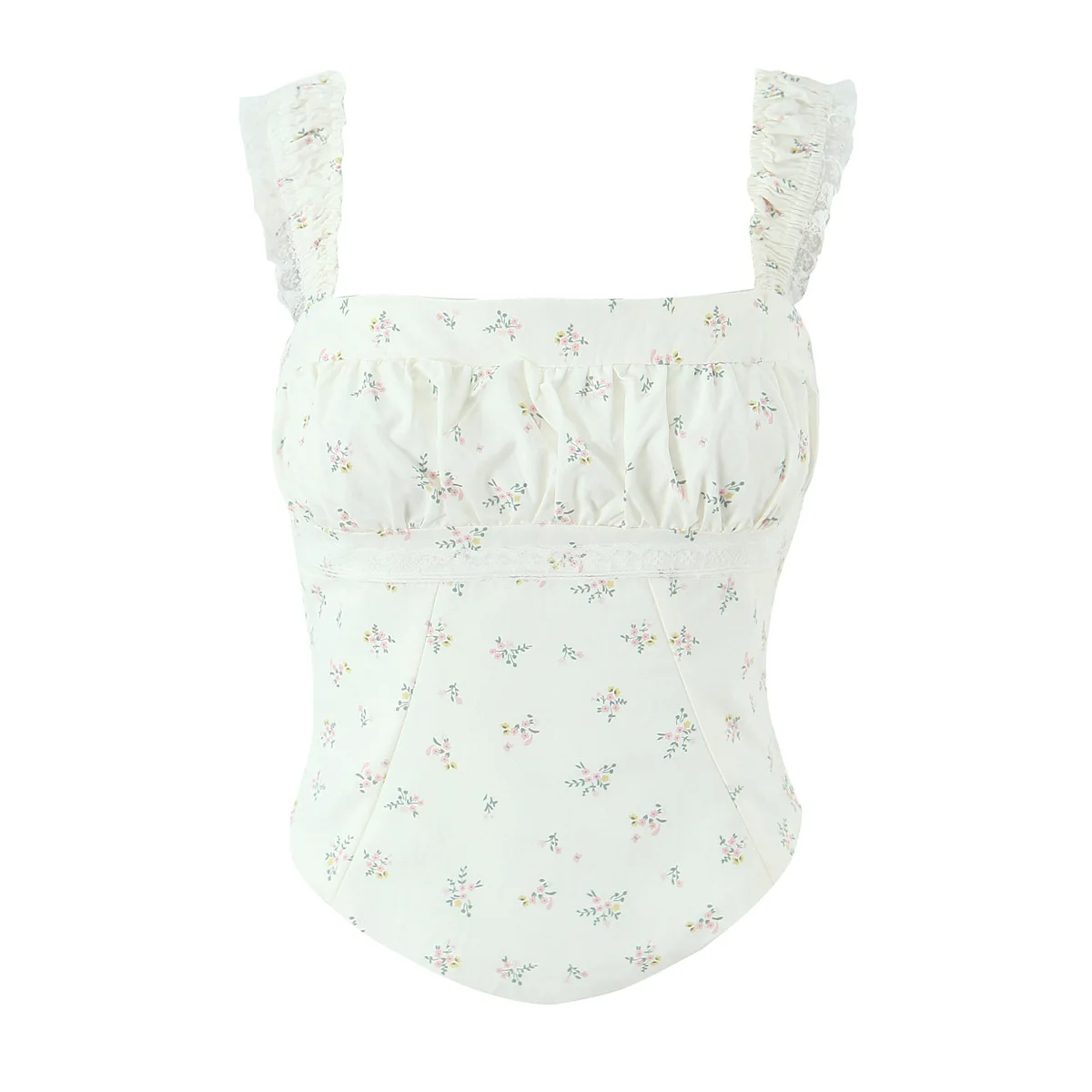 

Women's French-style niche sexy lace ruched sweet hot girl print top 2OAG