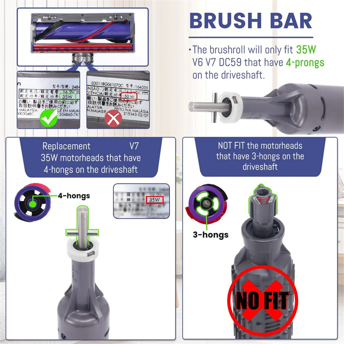 V7 V6 DC59 SV11 SV03 SV04 SV05 SV09, 진공 청소기 액세서리, 바퀴 포함 FZFZ 롤러 브러시 바 키트 교체