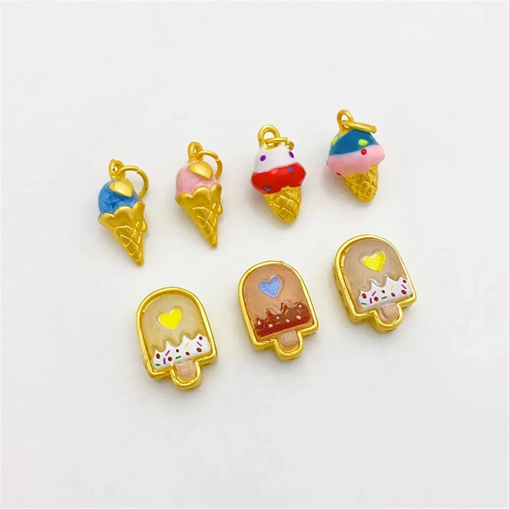 

18K Matte Gold Cone Ice Cream Popsicle Beads Charm Pendant DIY Jewelry Supplies Beads for Necklace Bracelet Craft Accessories