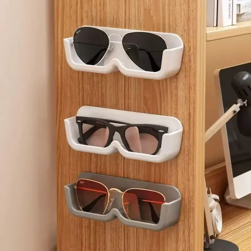 Wall Mount Eyeglasses Holder Punch Free Self Adhesive Sunglasses Storage Tray Cabinet Door Eyewear Organizer