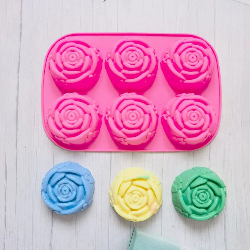 6 cavità fiore di rosa stampo in Silicone per uso alimentare torta antiaderente stampo per cioccolato caramelle Cupcakes budino muffin cubetti di