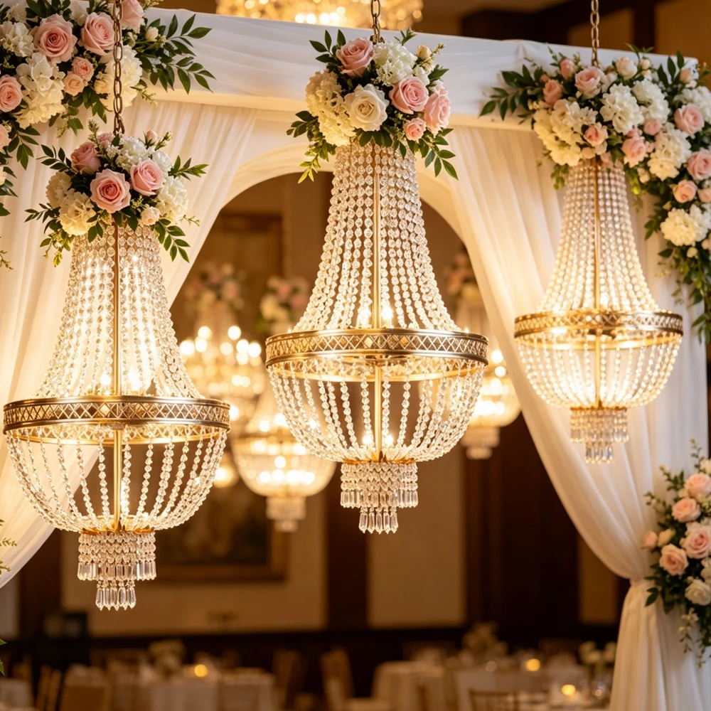 10pcs)Luxury acrylic Designer Pendant Lamp wireless battery LED Ceiling Chandelier wedding Light for Wedding Decoration light