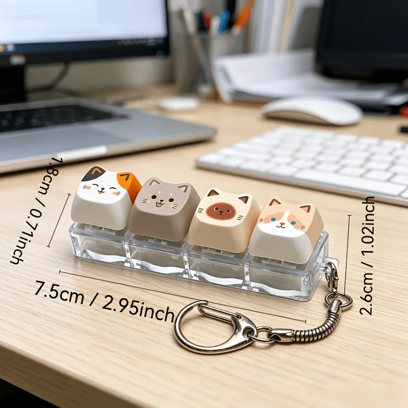 Cat-Shaped Stress Relief Keychain, Rectangular 4Key Fingertip Pressing Button for Halloween Thanksgiving Christmas and Daily Use