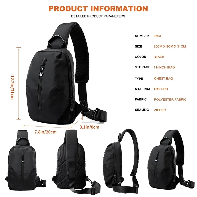 MOYYI Sling Bag for Men, Waterproof Nylon Chest Bag with Adjustable Strap, Anti theft Sport Travel Crossbody Bag