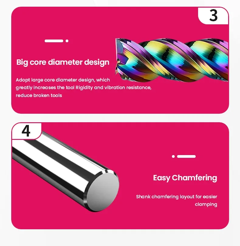 Shazam TGP-HRC60 3-flöten-farbkreis dlc-beschichtung wolfram stahl karbid aluminium flache end fräser cnc bearbeitung fräser – Detail 13