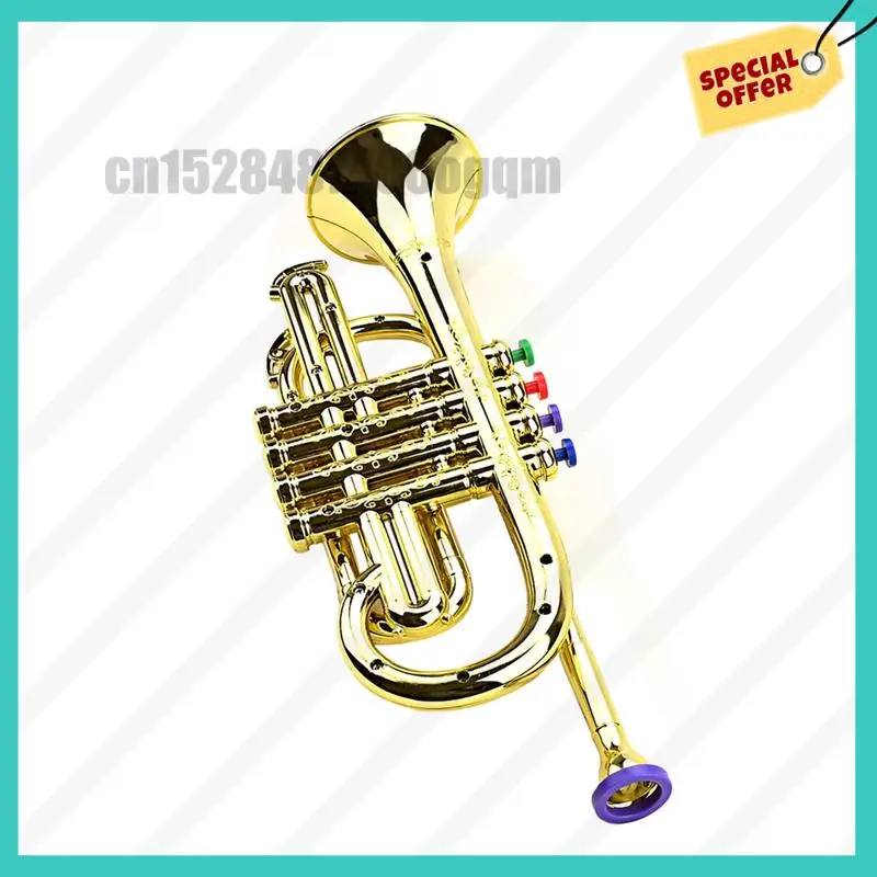 -ABJZ Trumpet Kids آلات النفخ التعليمية الموسيقية ABS Gold Trumpet مع 4 مفاتيح ملونة للأطفال