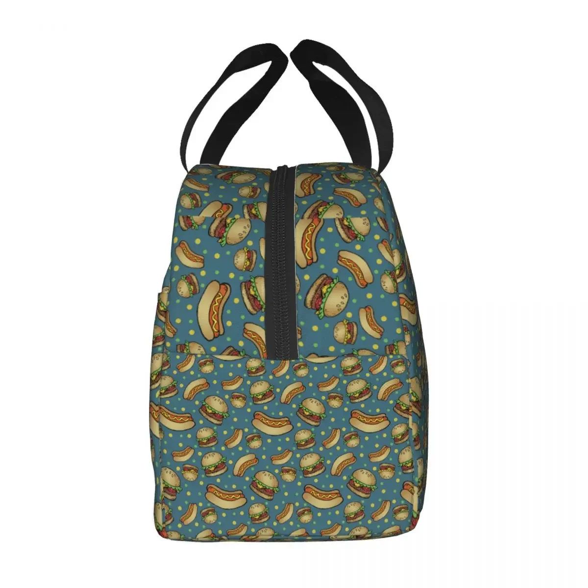 Burgers Hotdogs Party Pattern Insulated Lunch Bags for Work School Portable Cooler Thermal Lunch Box Women Children