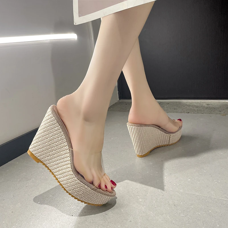 New Summer Slippers PVC Transparent Open Toe Platform Wedge Slippers Sandals Women Fashion High Heels Women\'s Shoes Women Shoes