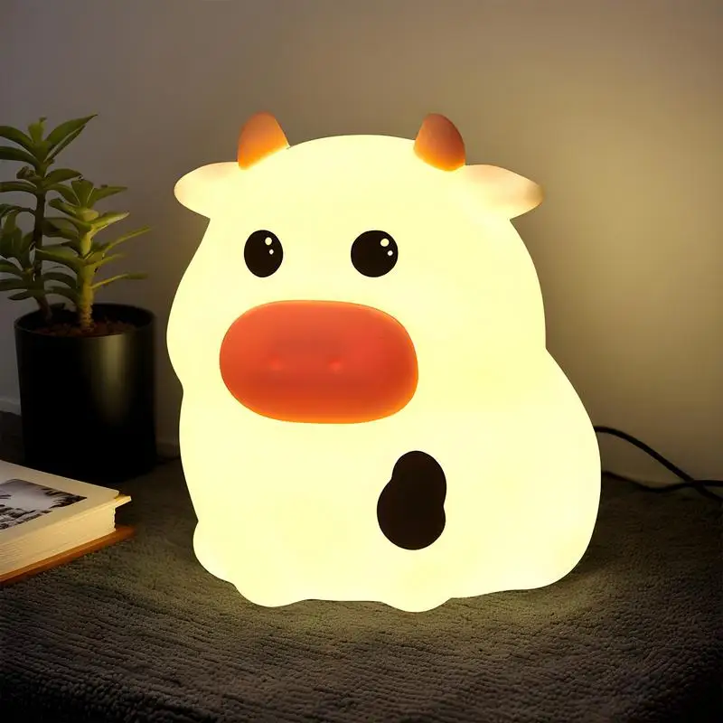 

Animal Night Light Cow Bedside Table Lamp with Timer Portable Tap Control 3 Level Dimmable Light for Home Playroom Dorm Travel