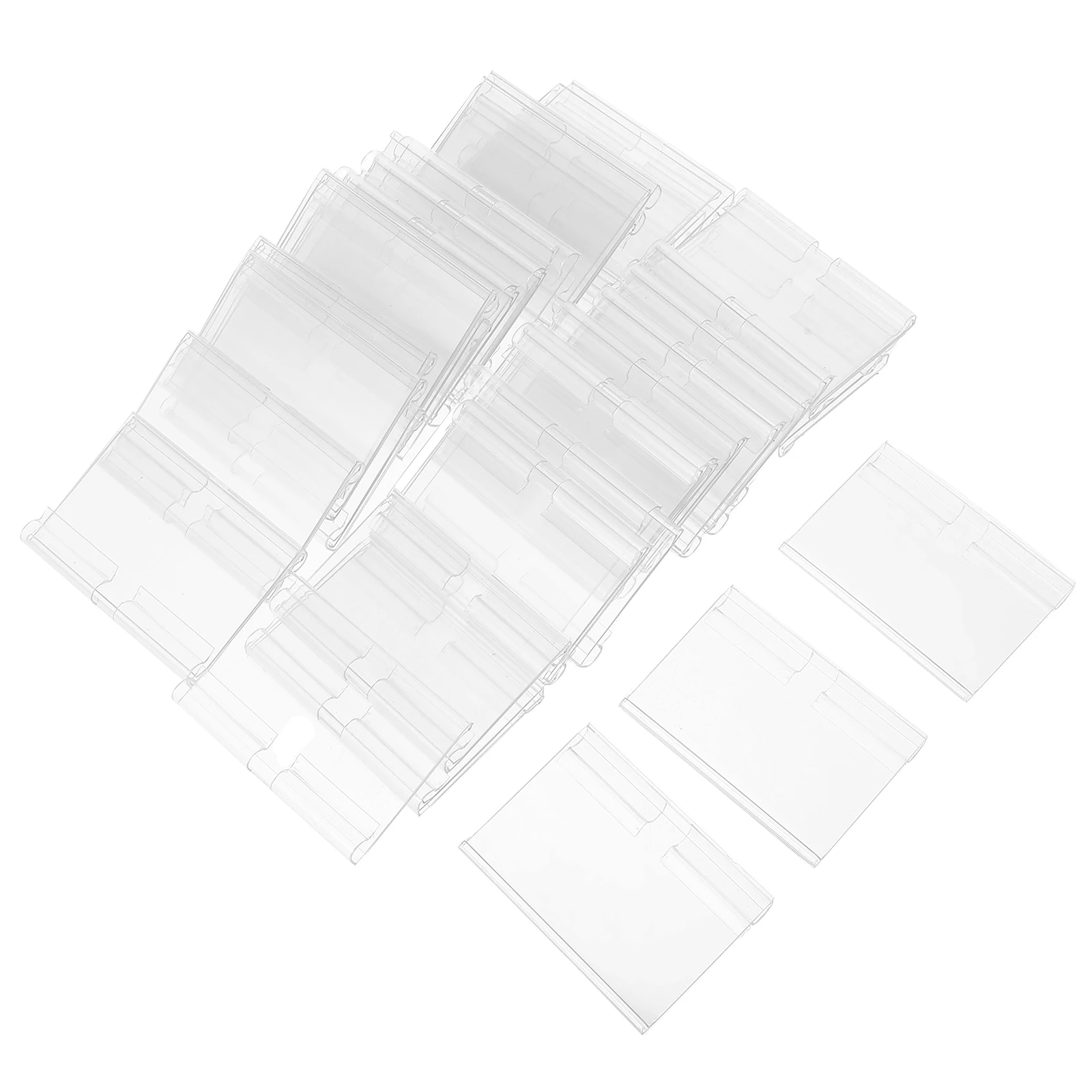 

60 set Transparent Plastic Label Holders Clear PVC Sign Clips for Retail Shelf Bin Tags Display Management File Folder Labels